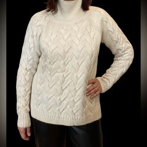 Duffy Merino Mohair Alpaca Cable Knit Turtleneck Size M EUC minimalist sporty